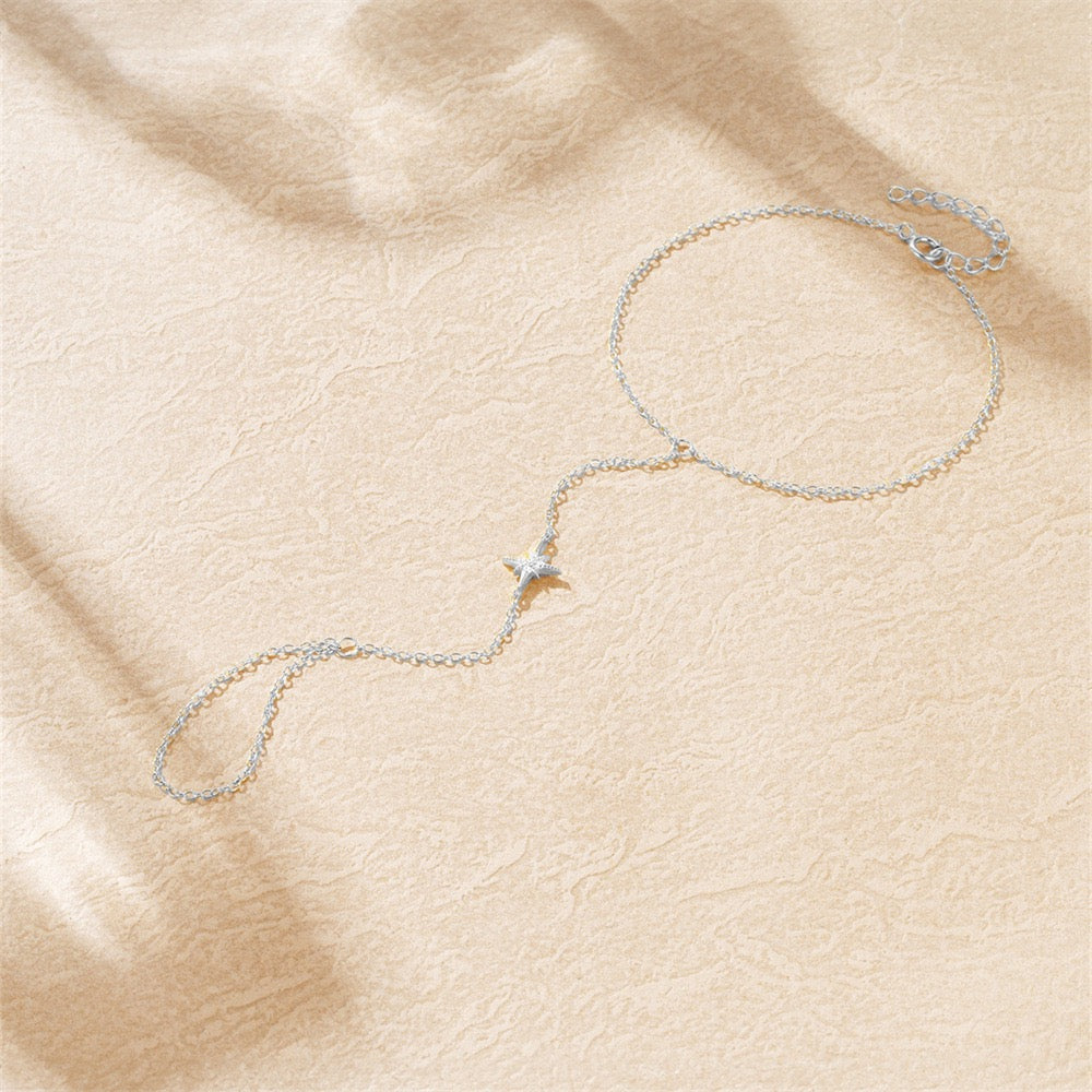 18K Gold plated Sterling Silver Star charm Zircon Hand Chain Dainty Adjustable Finger Bracelet, gift for girlfriend