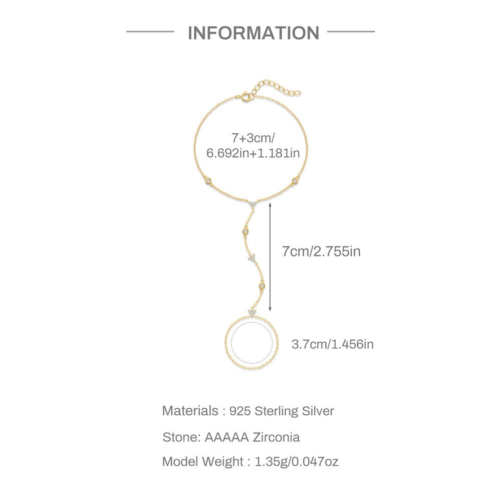 18K Gold plated Sterling Silver Zircon Hand Chain Dainty Adjustable Finger Bracelet ,birthday gift for her