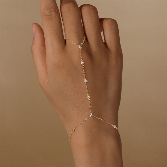 18K Gold plated Sterling Silver Zircon Hand Chain Dainty Adjustable Finger Bracelet ,birthday gift for her