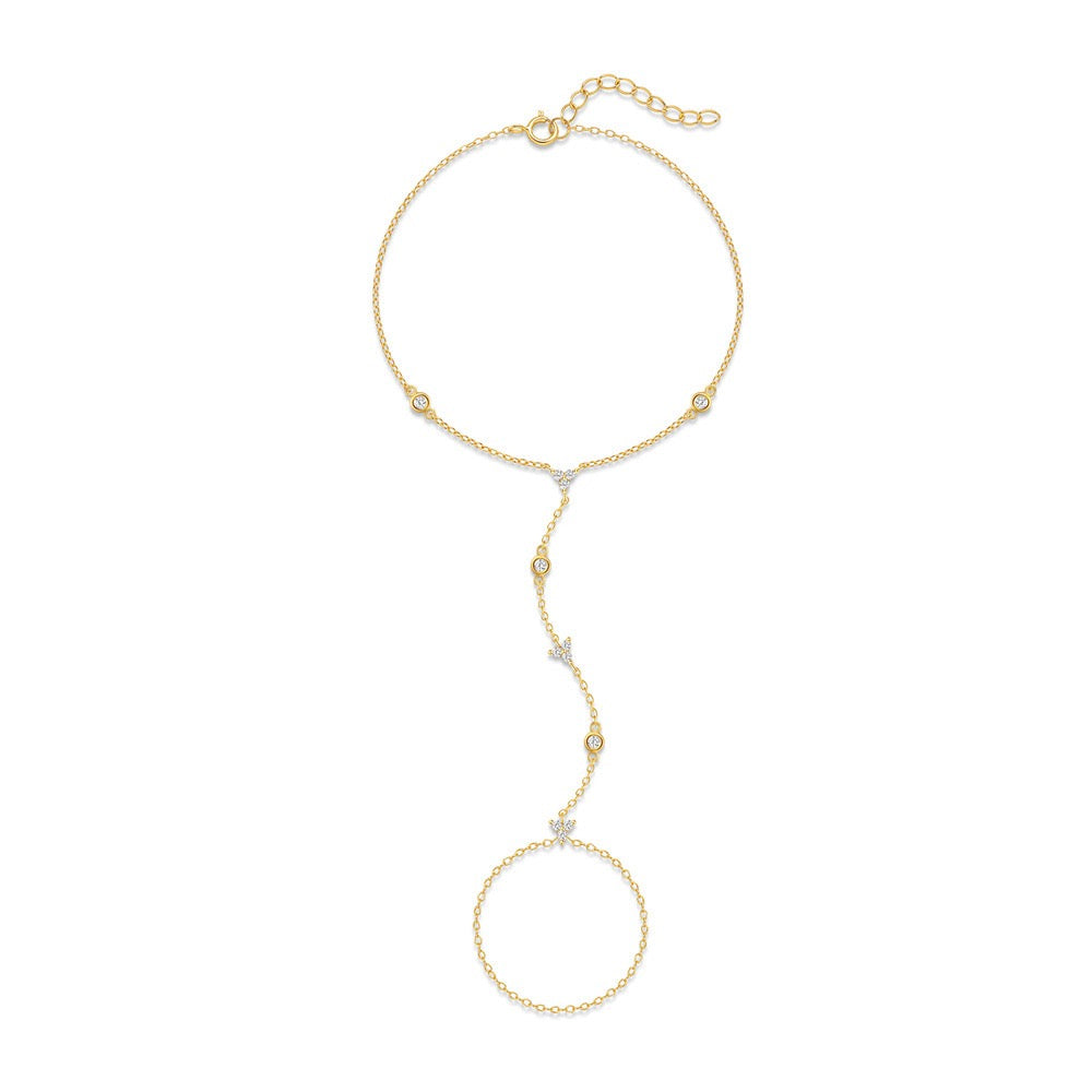 18K Gold plated Sterling Silver Zircon Hand Chain Dainty Adjustable Finger Bracelet ,birthday gift for her