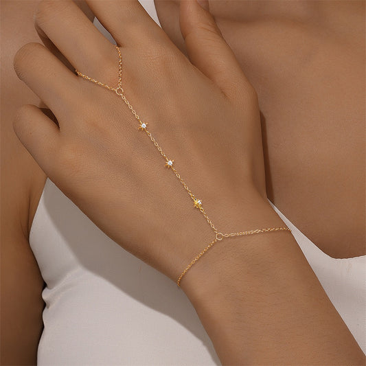 18K Gold plated Sterling Silver Stars charm Zircon Hand Chain Dainty Adjustable Finger Bracelet ,birthday gift for her