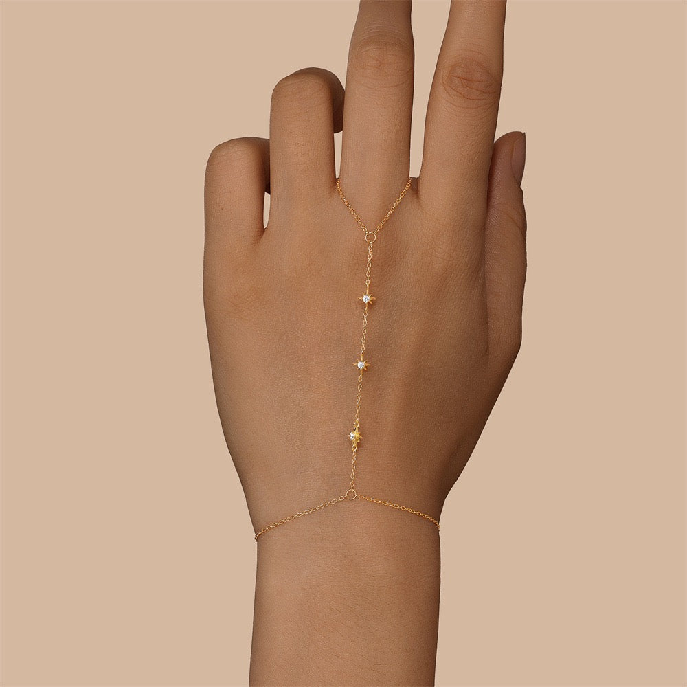 18K Gold plated Sterling Silver Stars charm Zircon Hand Chain Dainty Adjustable Finger Bracelet ,birthday gift for her