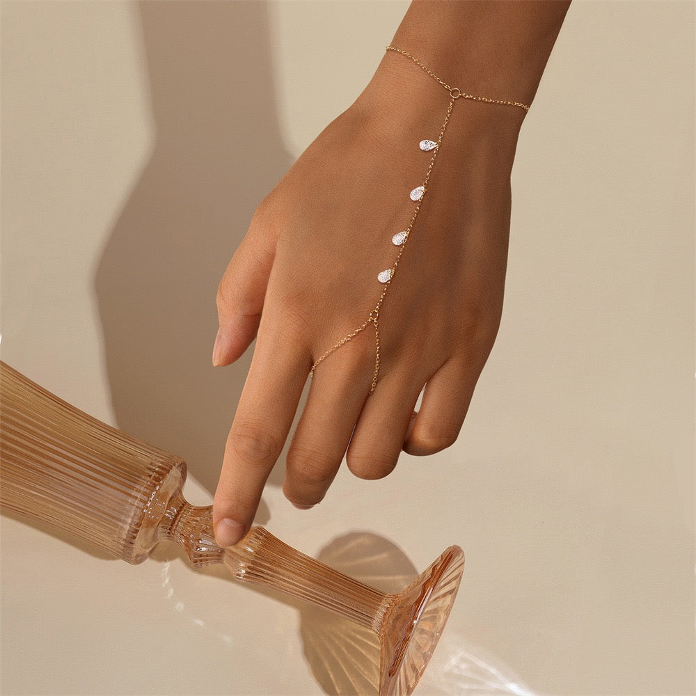 18K Gold plated Sterling Silver tear drop Zircon Hand Chain Dainty Adjustable Finger Bracelet ,birthday gift for her