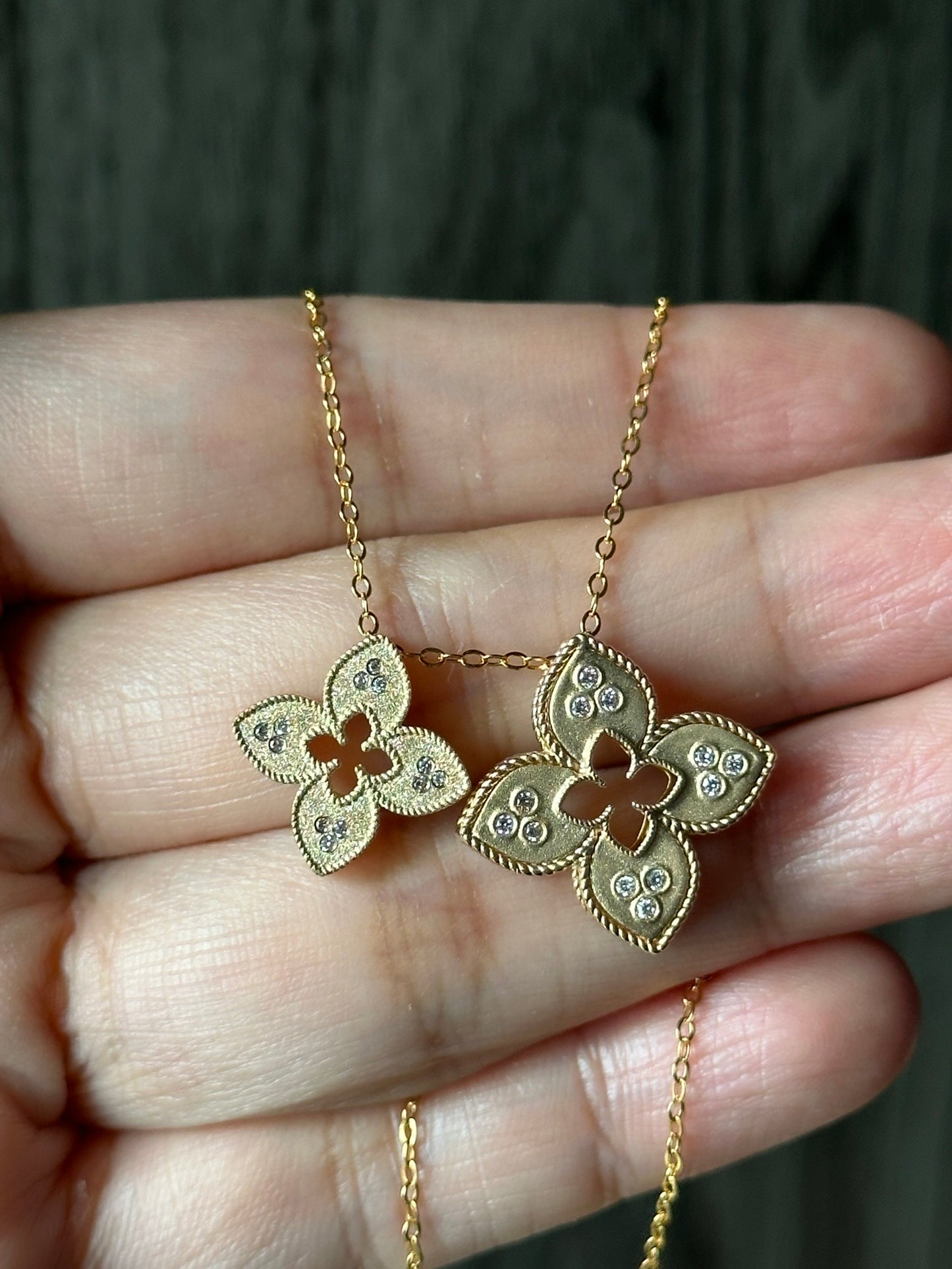 Lucky Four Leaf Flower Diamond Pendant/18K Solid Gold Diamond Clover Pendant/Real Diamond Pendant/Fine Jewelry/Lucky Jewelry/gift for her