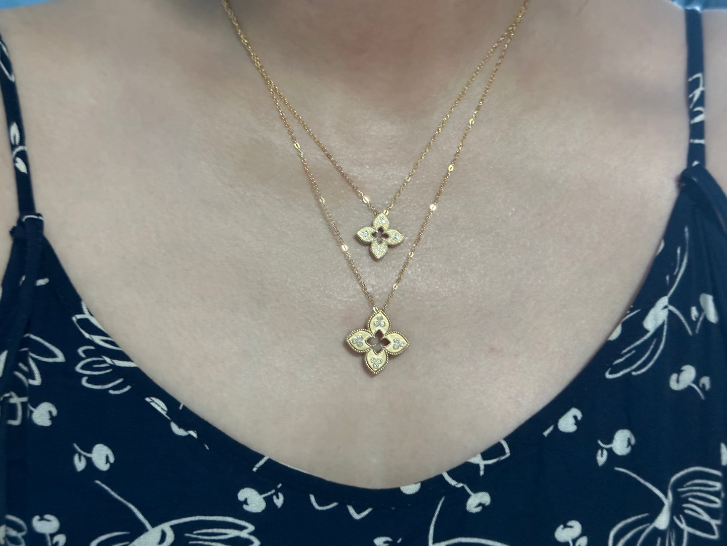 Lucky Four Leaf Flower Diamond Pendant/18K Solid Gold Diamond Clover Pendant/Real Diamond Pendant/Fine Jewelry/Lucky Jewelry/gift for her