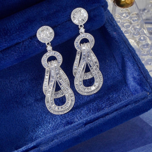 Fancy 18K Solid Gold Full Diamond Dangle Earrings, Wedding Earrings