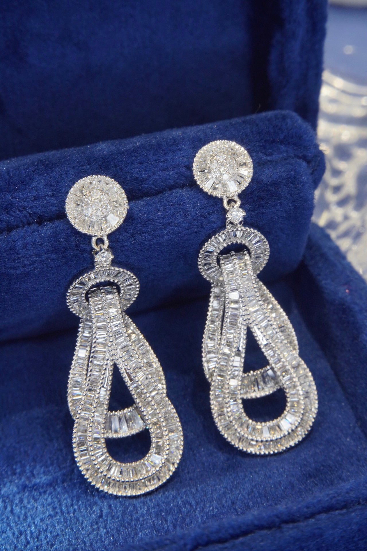 Fancy 18K Solid Gold Full Diamond Dangle Earrings, Wedding Earrings