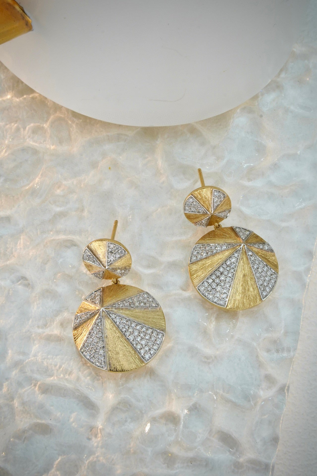 Art Deco 18K Solid Gold Diamond Dangle Earrings, Statement Earrings