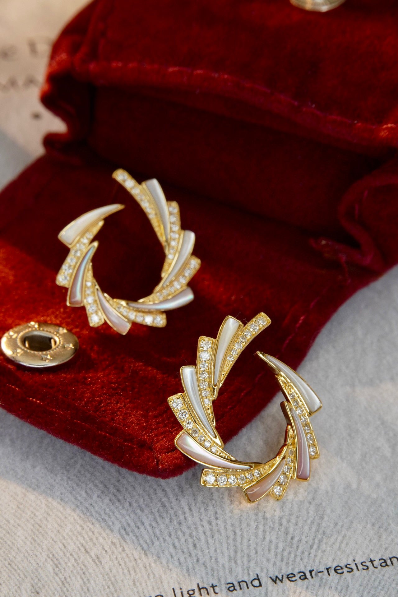 Vintage 18K Solid Gold Diamond Wave style Earrings, Statement Earrings, gift for her