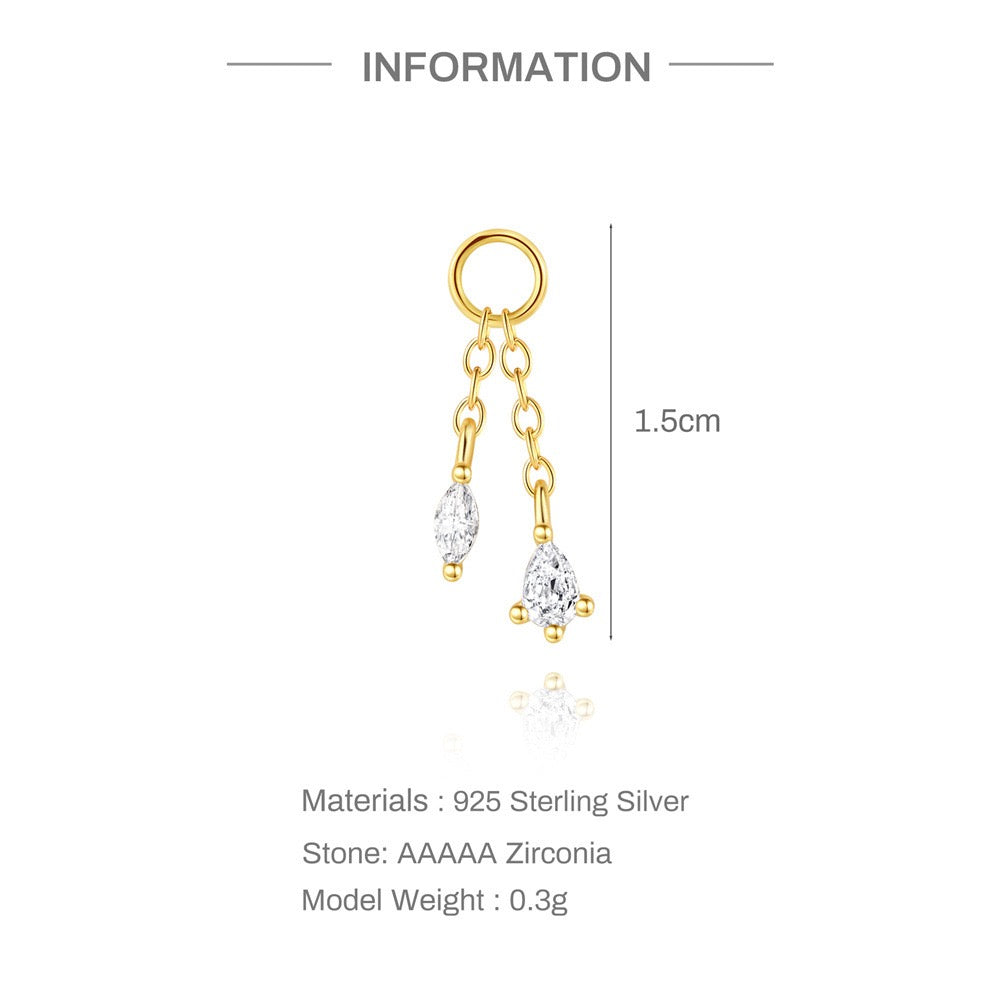 18K Gold plated Sterling Silver Double - layer chain tassel Zircon pendant, earrings  ,birthday gift for her