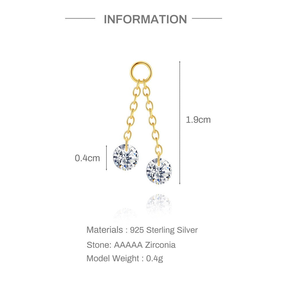 18K Gold plated Sterling Silver Double - layer chain tassel Zircon pendant, earrings  ,birthday gift for her