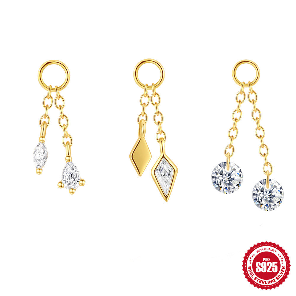 18K Gold plated Sterling Silver Double - layer chain tassel Zircon pendant, earrings  ,birthday gift for her