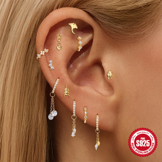 18K Gold plated Sterling Silver Double - layer chain tassel Zircon pendant, earrings  ,birthday gift for her