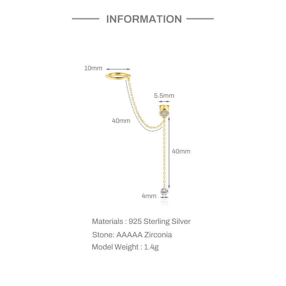 18K gold plated S925 sterling silver Floral & Star Tassel Drop Earrings, Clip-On earrings