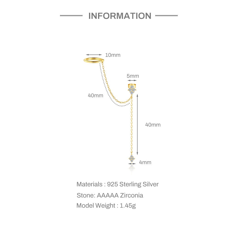 18K gold plated S925 sterling silver Floral & Star Tassel Drop Earrings, Clip-On earrings