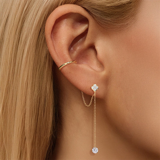 18K gold plated S925 sterling silver Floral & Star Tassel Drop Earrings, Clip-On earrings