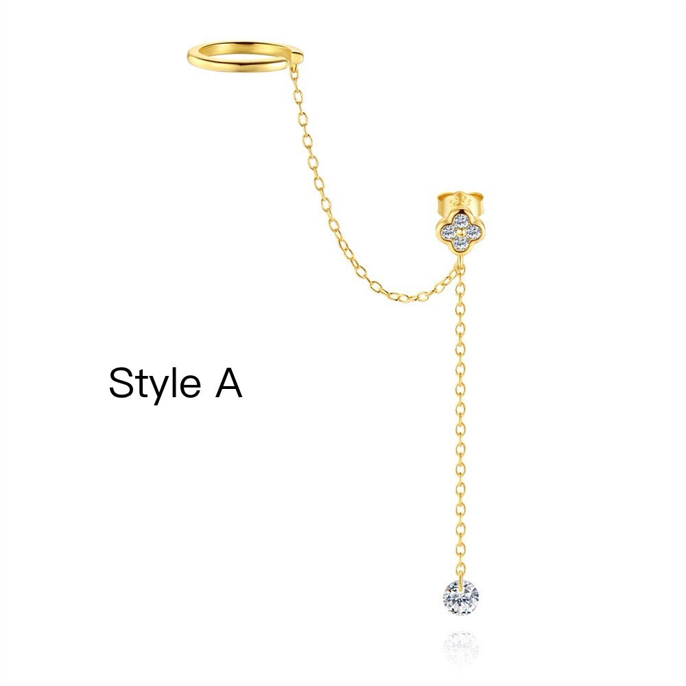 18K gold plated S925 sterling silver Floral & Star Tassel Drop Earrings, Clip-On earrings