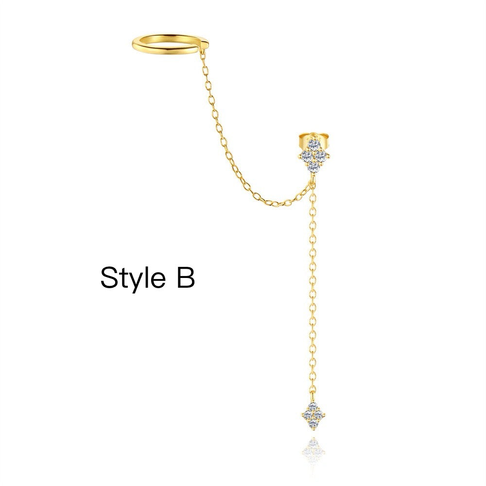 18K gold plated S925 sterling silver Floral & Star Tassel Drop Earrings, Clip-On earrings