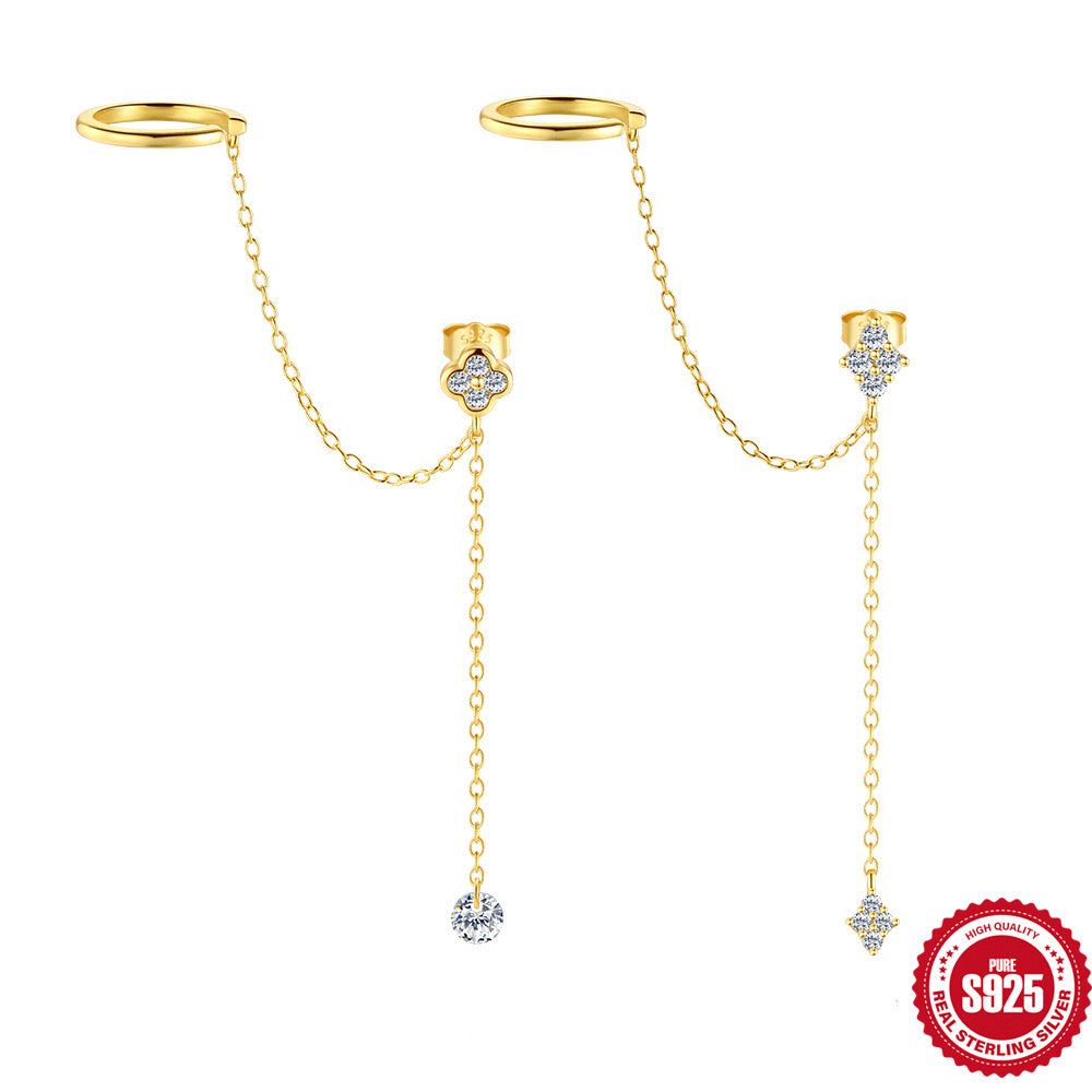 18K gold plated S925 sterling silver Floral & Star Tassel Drop Earrings, Clip-On earrings