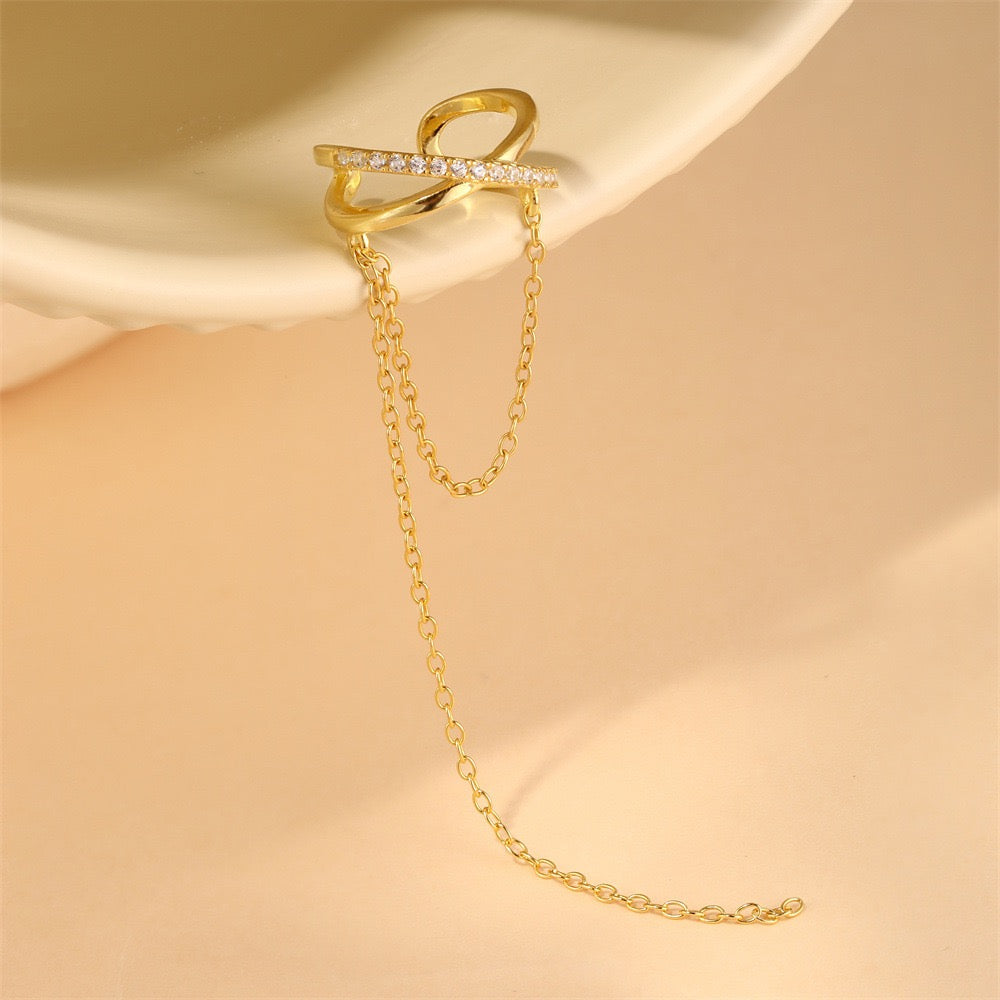 18K gold plated S925 sterling silver Cross Design Tassel Zircon Earrings,Clip-On Huggie