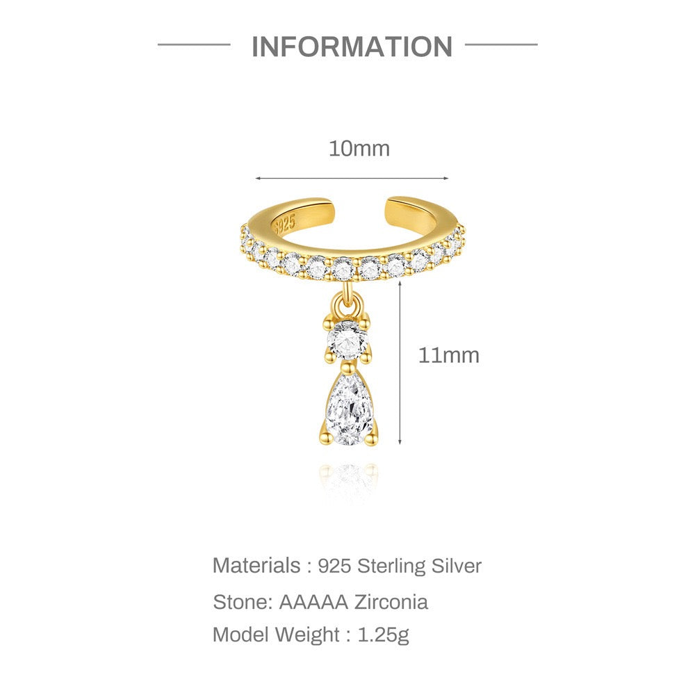 18K gold plated S925 sterling silver Zircon Earrings,Clip-On Huggie
