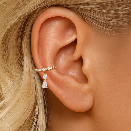 18K gold plated S925 sterling silver Zircon Earrings,Clip-On Huggie