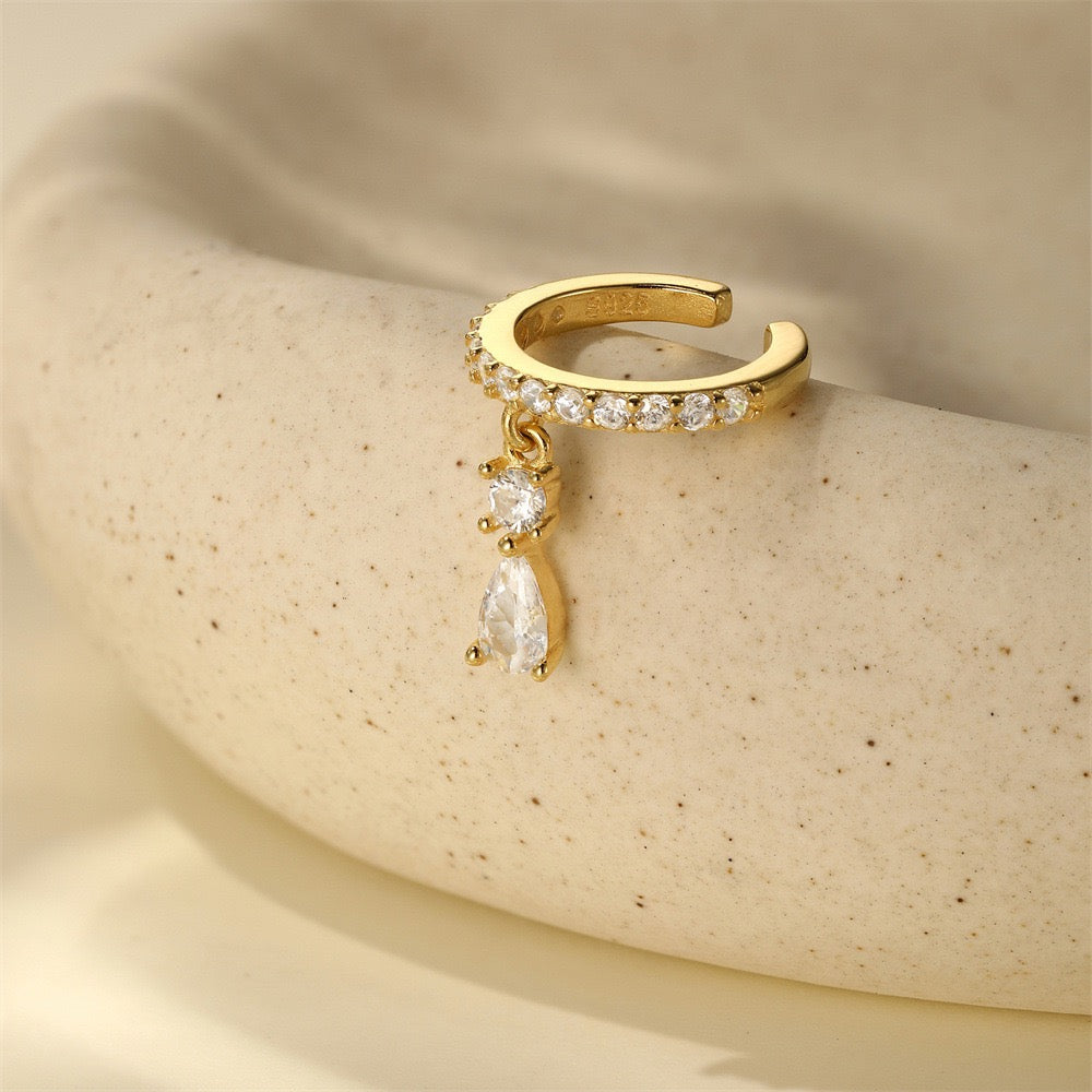 18K gold plated S925 sterling silver Zircon Earrings,Clip-On Huggie