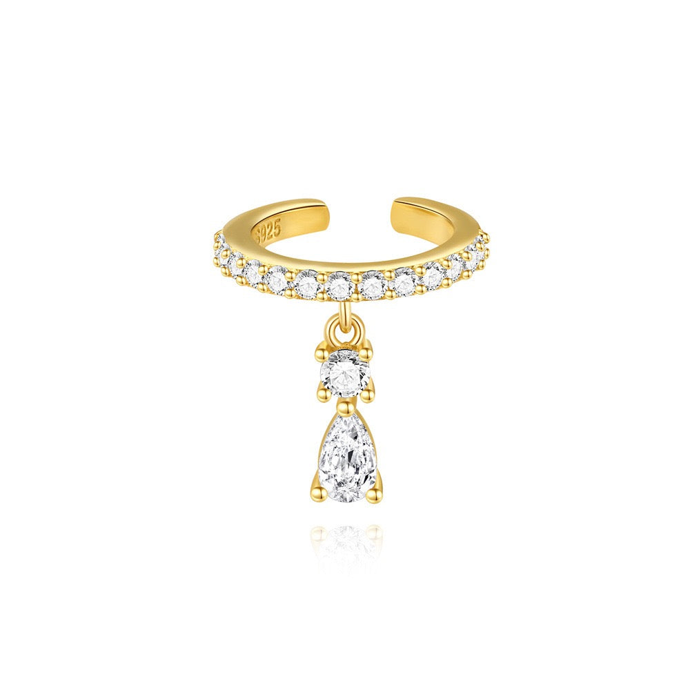 18K gold plated S925 sterling silver Zircon Earrings,Clip-On Huggie