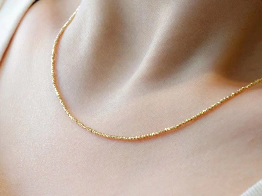 Minimalist 18K solid gold Laser process Beaded Necklace/Genuine 18K gold Bead necklace/Wedding Necklace/gift for her/K gold necklace