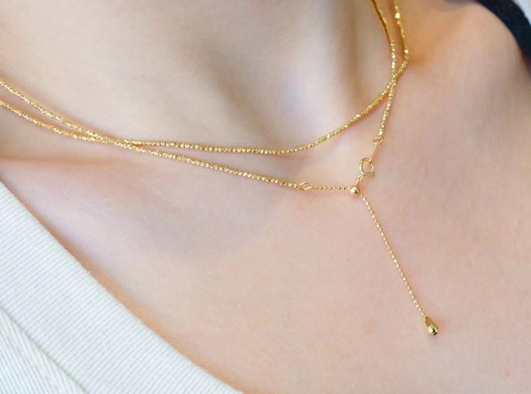 Minimalist 18K solid gold Laser process Beaded Necklace/Genuine 18K gold Bead necklace/Wedding Necklace/gift for her/K gold necklace