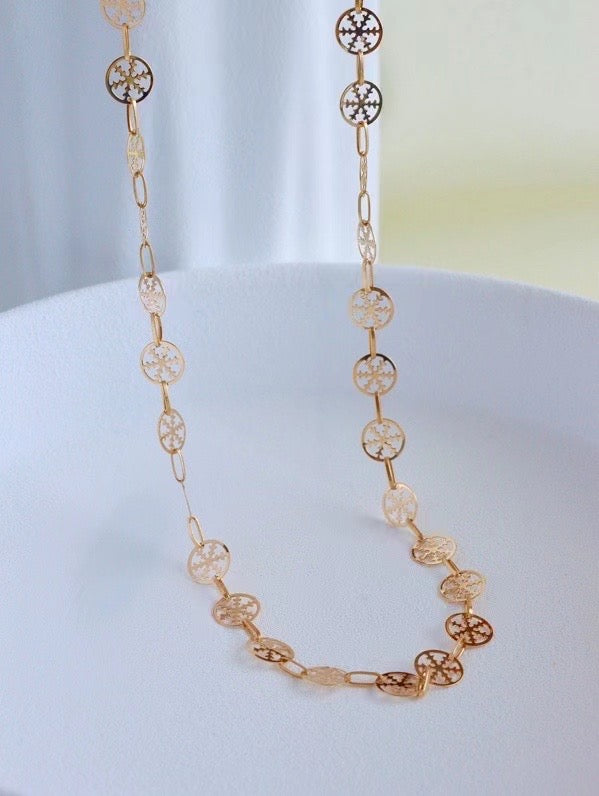 18K solid gold Snowflake with Rectangle Link Necklace/Genuine 18K gold Lace necklace/gold paperclip necklace/Wedding Necklace/gift for her/