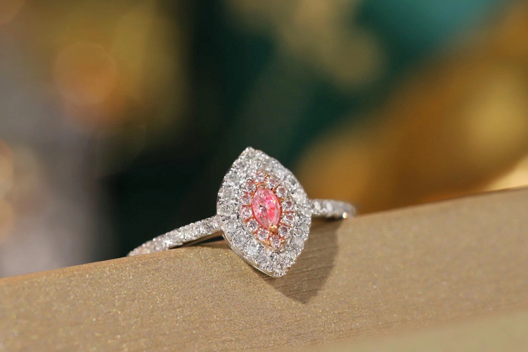 Vintage 18K Solid Gold Pink Diamond Ring, Wedding ring, Gift for her