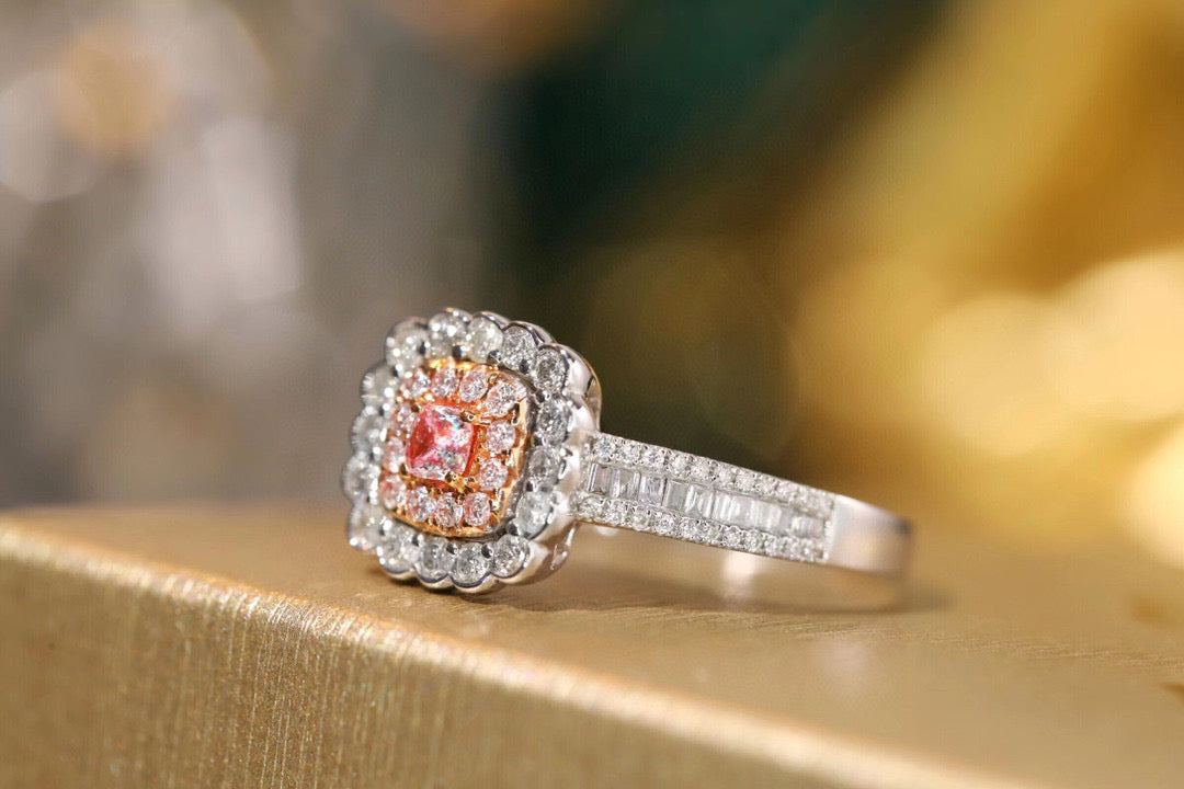 Classic 18K Solid Gold Real Pink Diamond Ring, Wedding Ring, Gift for her