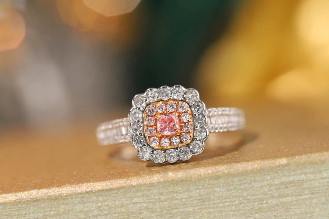 Classic 18K Solid Gold Real Pink Diamond Ring, Wedding Ring, Gift for her