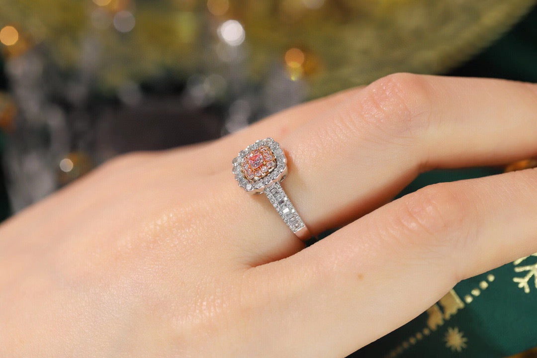 Classic 18K Solid Gold Real Pink Diamond Ring, Wedding Ring, Gift for her