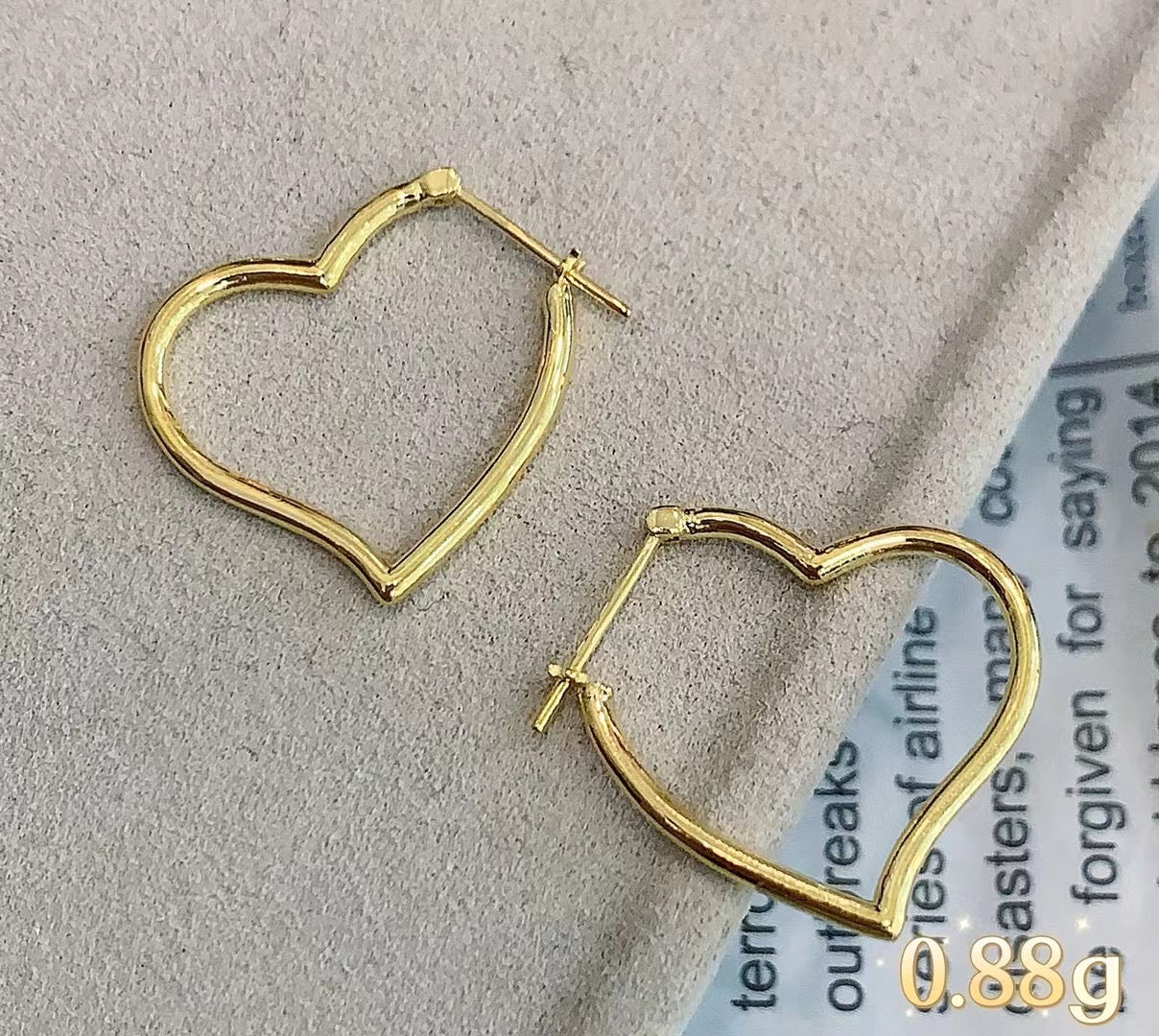 Minimalist 18K solid gold puffy Heart Hoop earrings/Genuine Gold Hoops earrings/gift for her/K gold heart earrings/ birthday gift