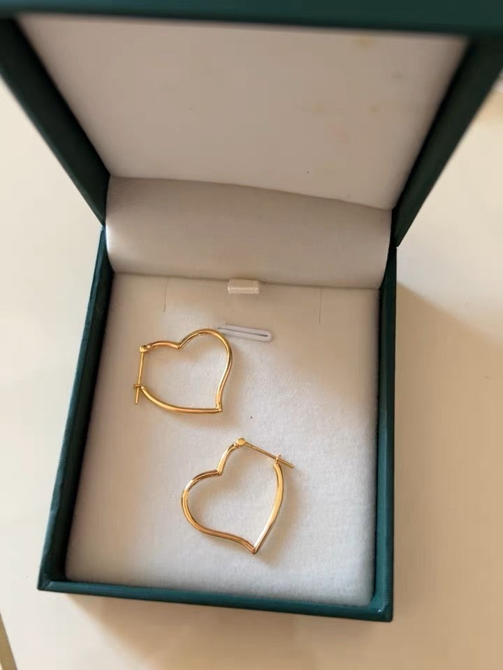 Minimalist 18K solid gold puffy Heart Hoop earrings/Genuine Gold Hoops earrings/gift for her/K gold heart earrings/ birthday gift