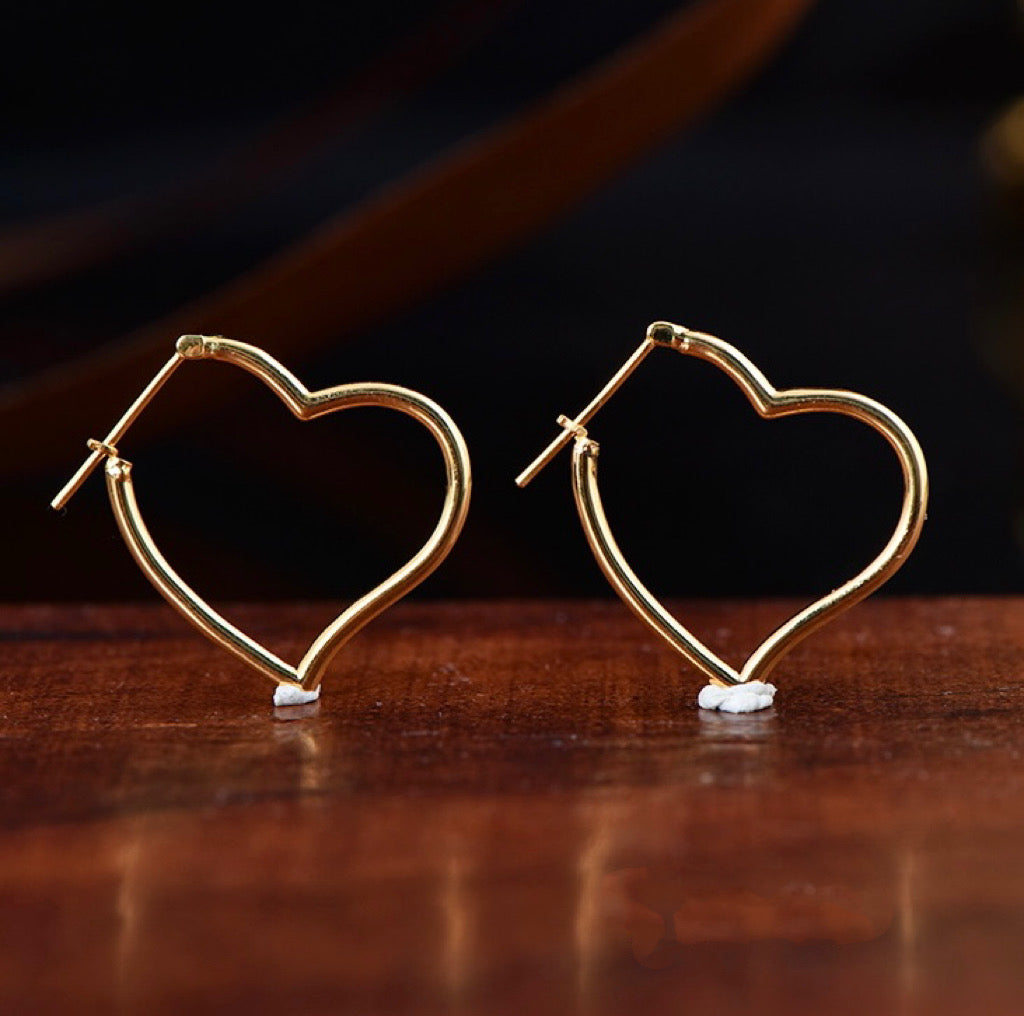 Minimalist 18K solid gold puffy Heart Hoop earrings/Genuine Gold Hoops earrings/gift for her/K gold heart earrings/ birthday gift