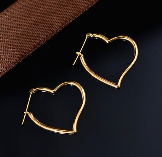 Minimalist 18K solid gold puffy Heart Hoop earrings/Genuine Gold Hoops earrings/gift for her/K gold heart earrings/ birthday gift