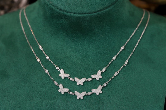 18K Solid White Gold  Genuine Diamond Butterfly Necklace, Wedding Engagement Necklace, Diamond Jewelry, Gift for her