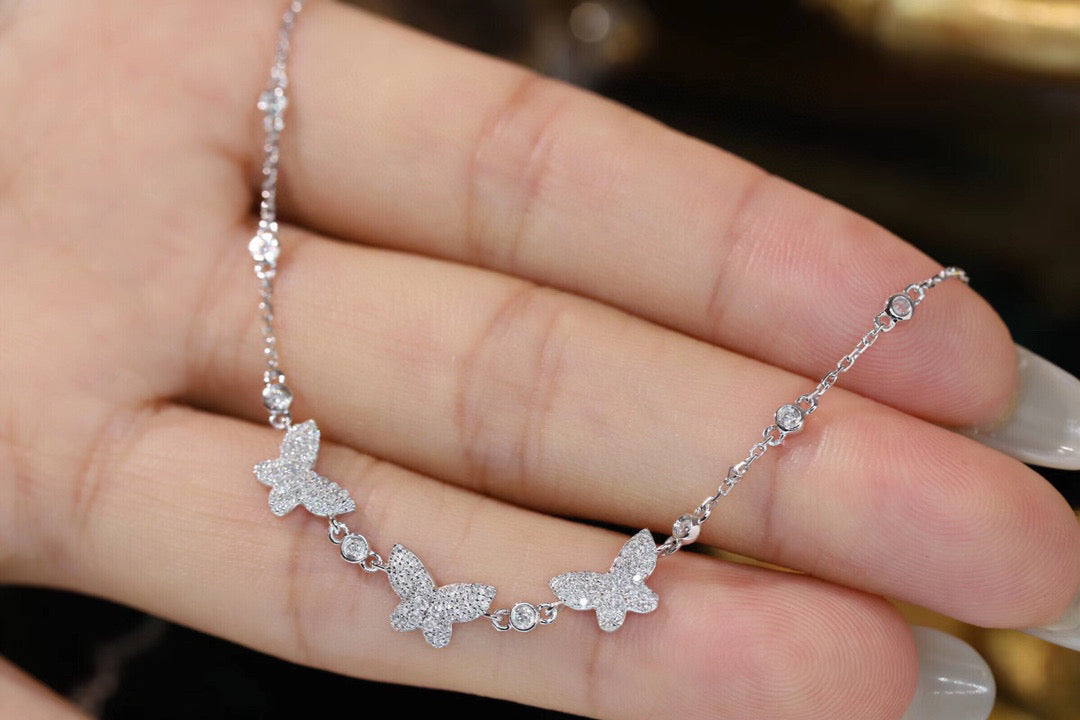 18K Solid White Gold  Genuine Diamond Butterfly Necklace, Wedding Engagement Necklace, Diamond Jewelry, Gift for her