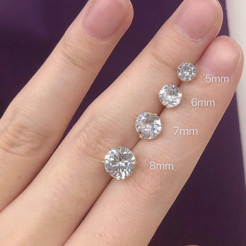 10K Solid Gold Four Prong CZ Diamond Stud Earrings