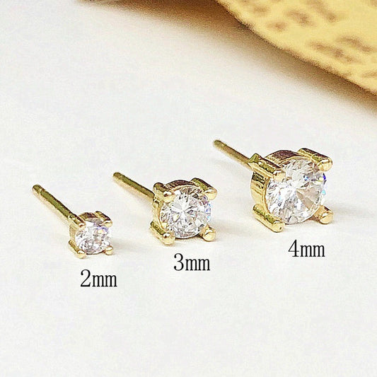 10K Solid Gold Four Prong CZ Diamond Stud Earrings