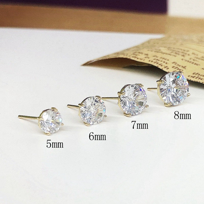 10K Solid Gold Four Prong CZ Diamond Stud Earrings