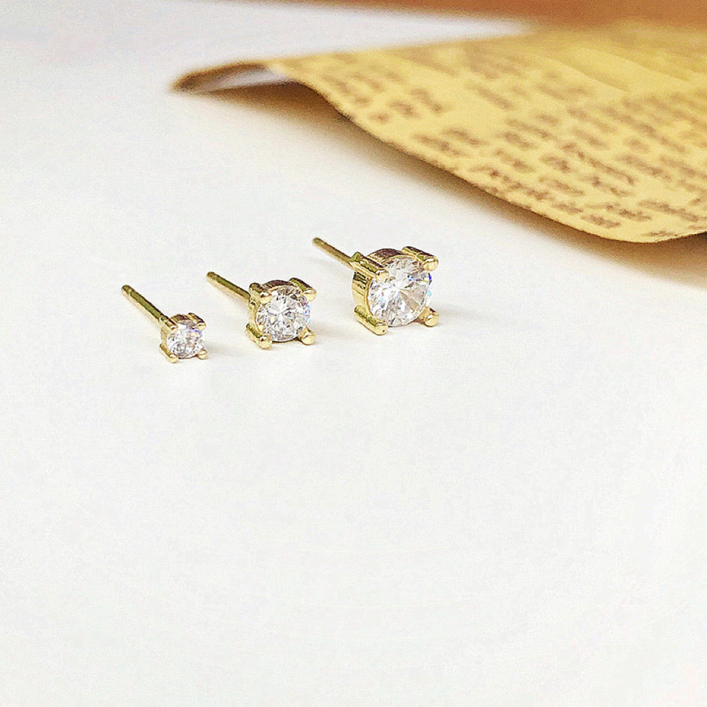 10K Solid Gold Four Prong CZ Diamond Stud Earrings