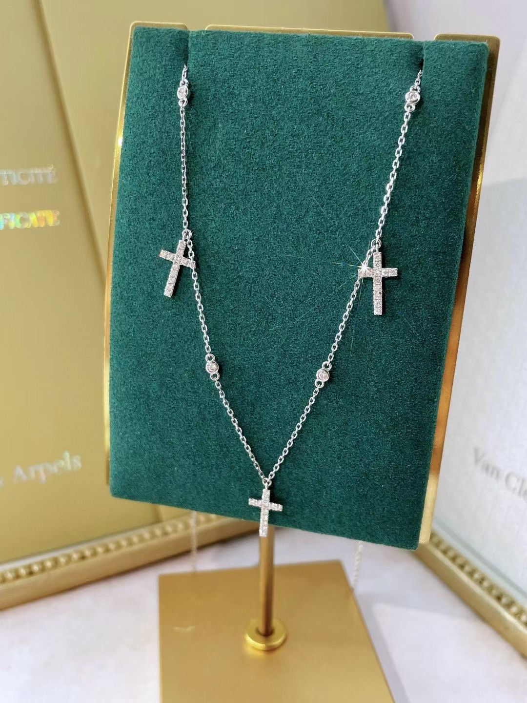 Vintage 18K solid gold Diamond Cross Pendant necklace/Genuine Diamond Cross Necklace/Wedding Necklace/Statement jewelry/gift for her