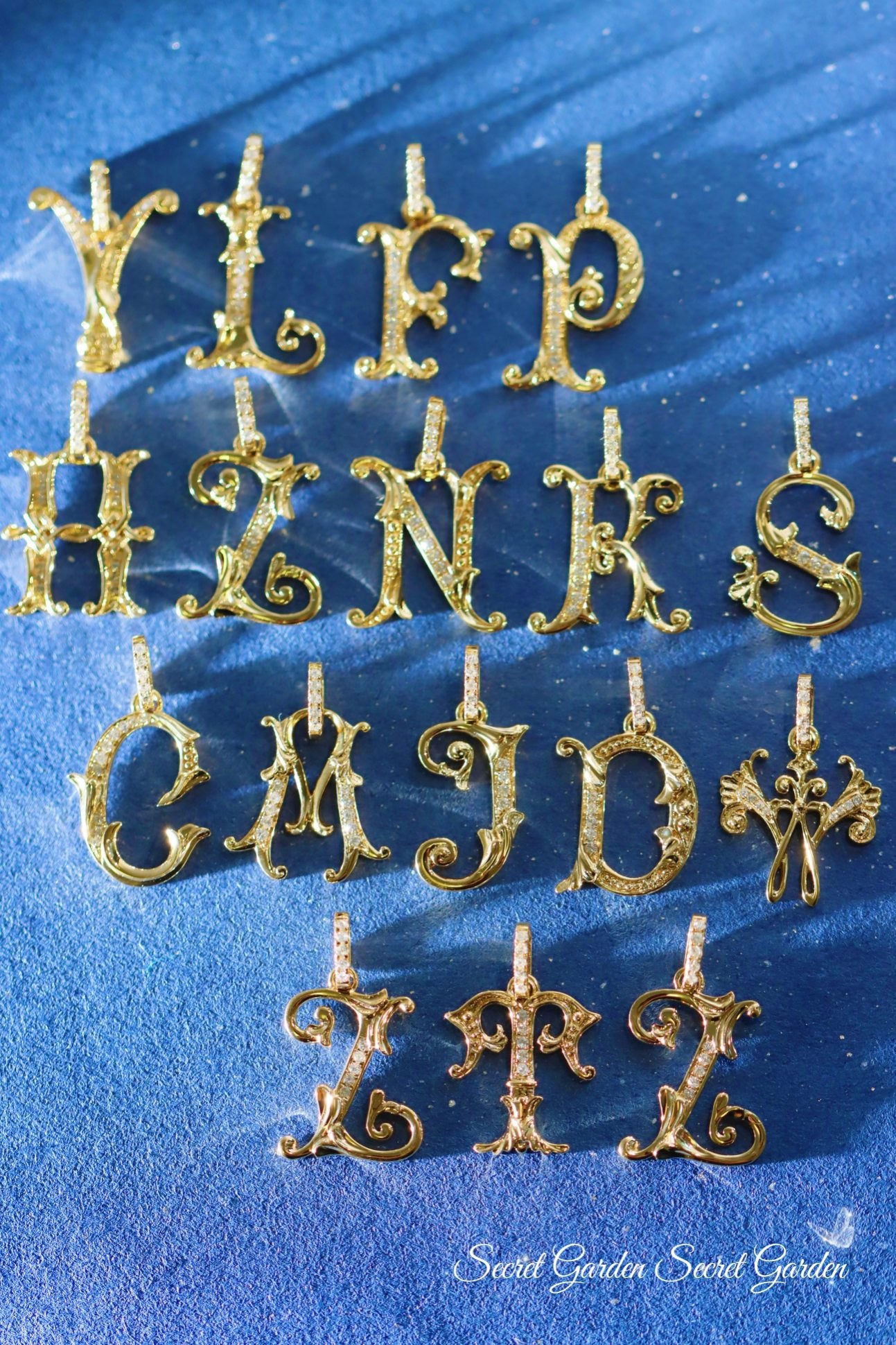 Art Deco K gold 26 Letters Pendant/18K Solid Gold Diamond 26 Letters Pendant/Vintage Gold letters pendant/K Gold Pendant/gift for her/him