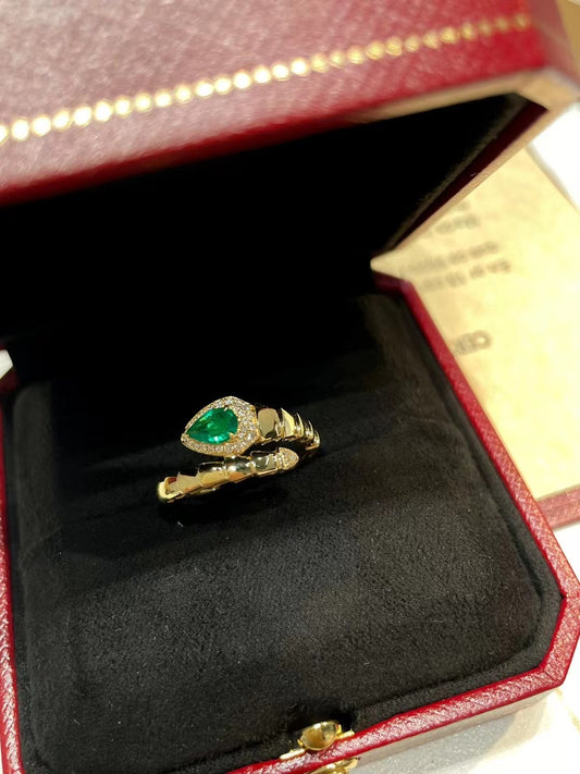 18K solid gold Emerald Diamond Snake band