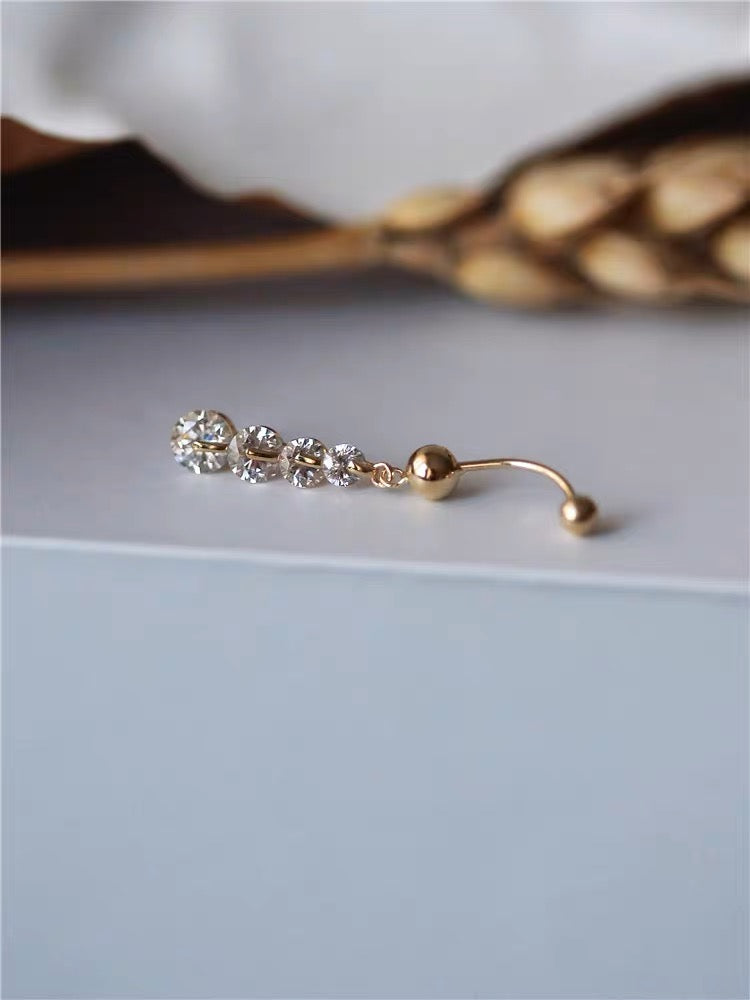 Dainty Gold Diamond Stud Crew Back Earring/14K Solid Gold Dangle CZ Diamond Earring