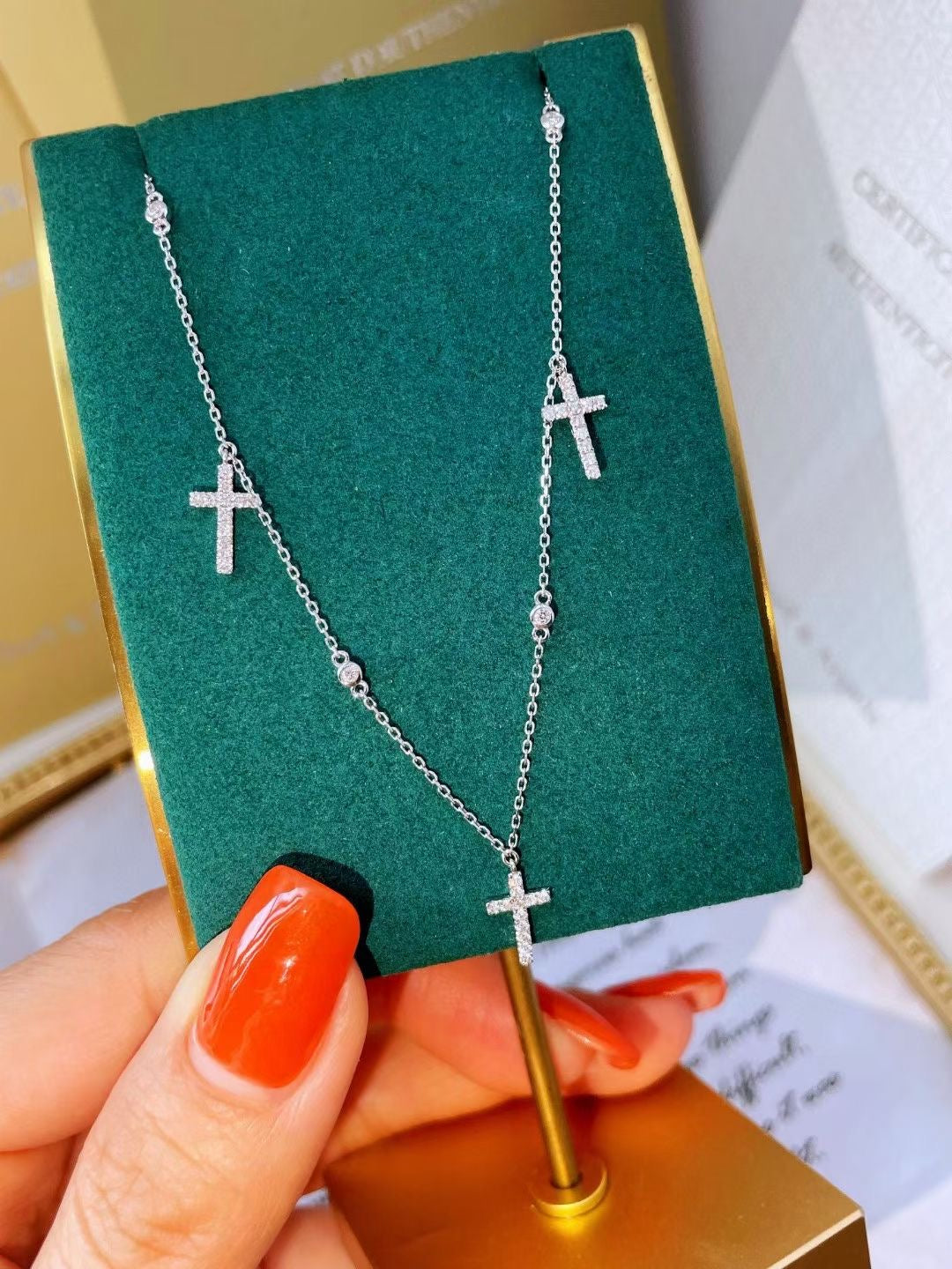 Vintage 18K solid gold Diamond Cross Pendant necklace/Genuine Diamond Cross Necklace/Wedding Necklace/Statement jewelry/gift for her